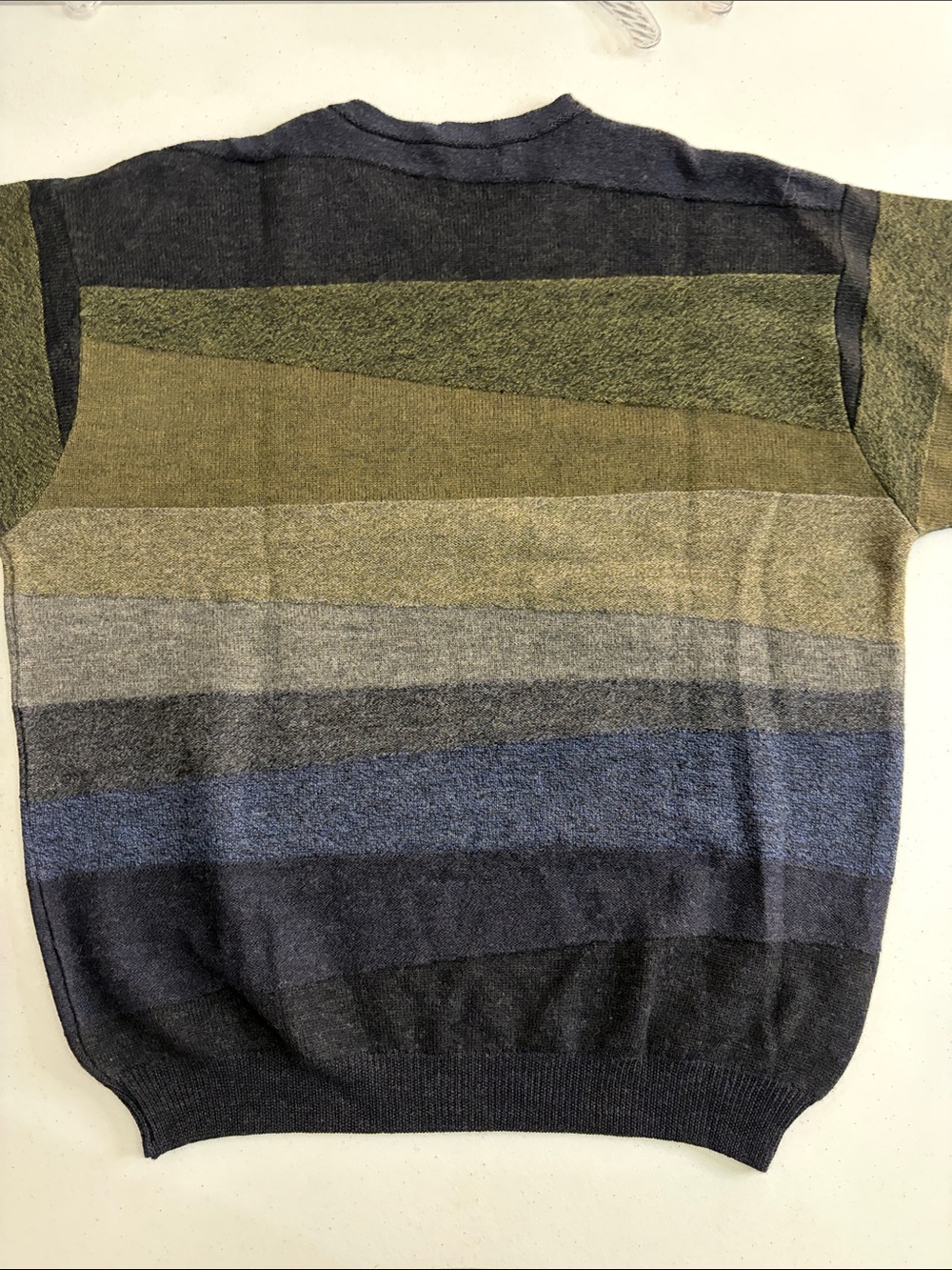 Tricots St Raphael Men Striped Crewneck Sweater Colorblock Geometic Grandpa Wool - Picture 6 of 7